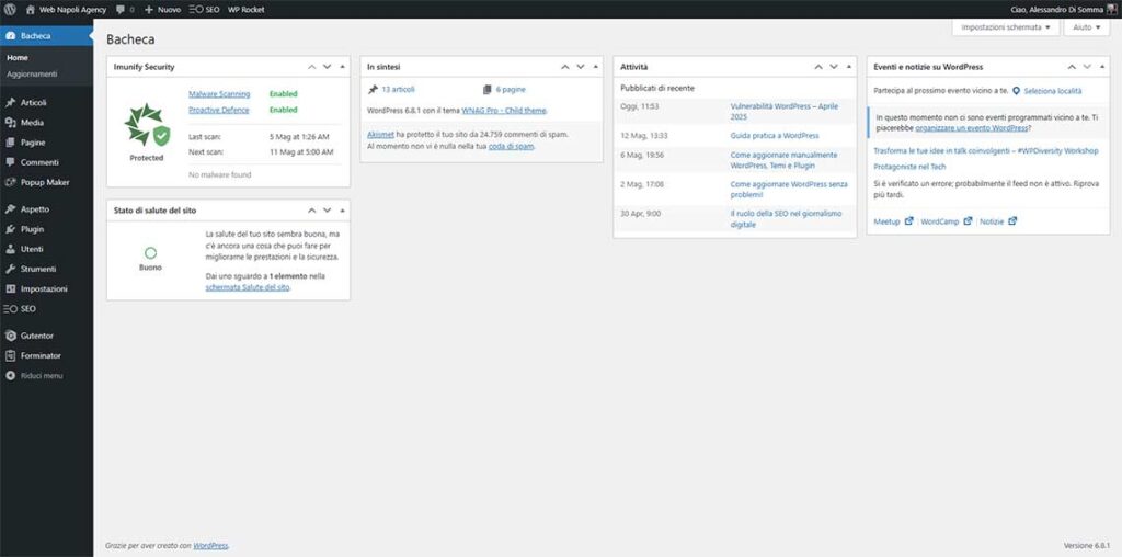 La bacheca, il pannello di amministrazione del tuo sito web in WordPress