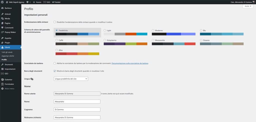 Il profilo utente su WordPress | Web Napoli Agency